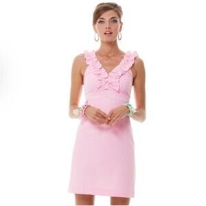 Lilly Pulitzer Phoebe Pink Stripe Ruffle Dress Size 10  TOO SHORT for me.